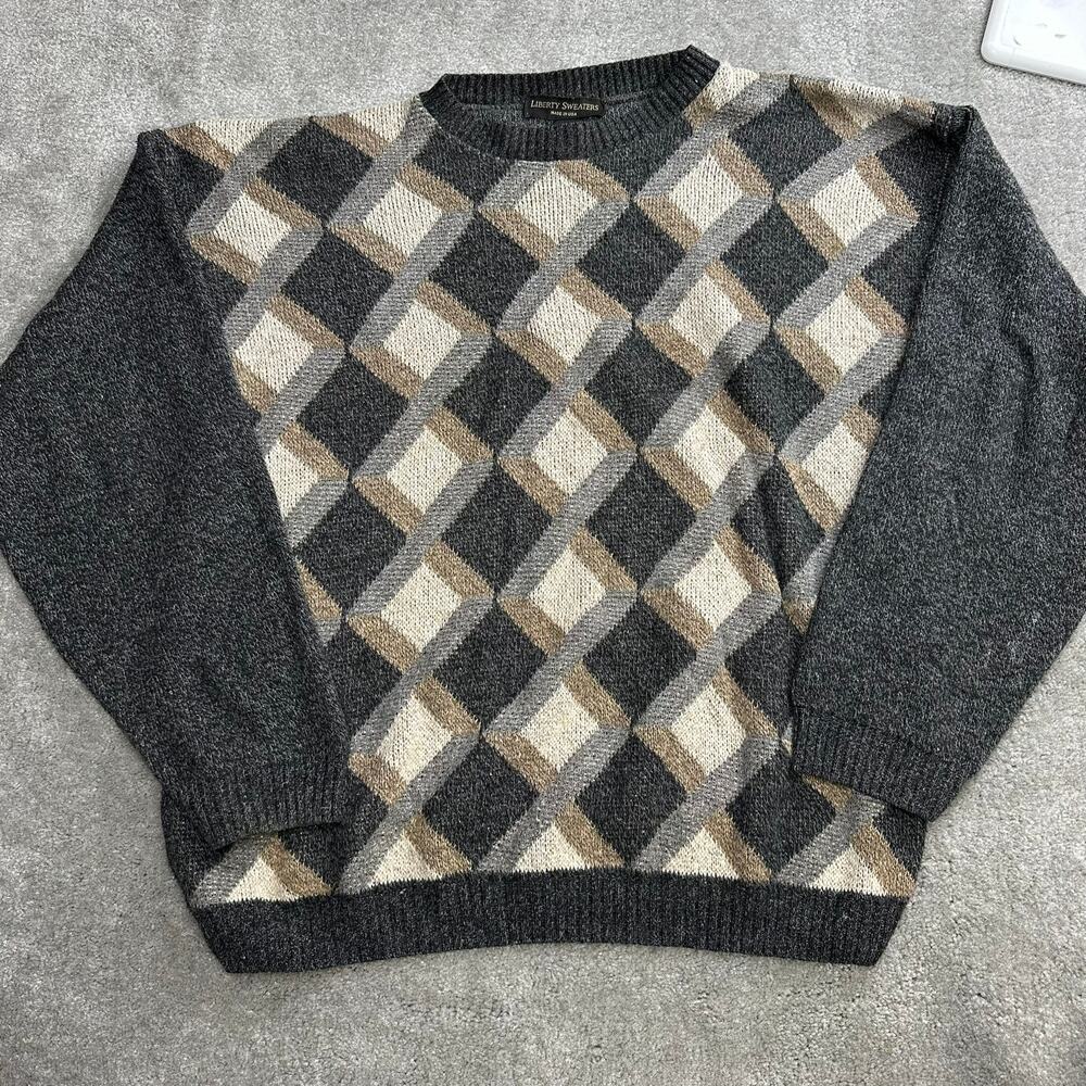 Vintage Liberty Sweaters Geometric Knit Sweater Size Large Made in USA Y2K